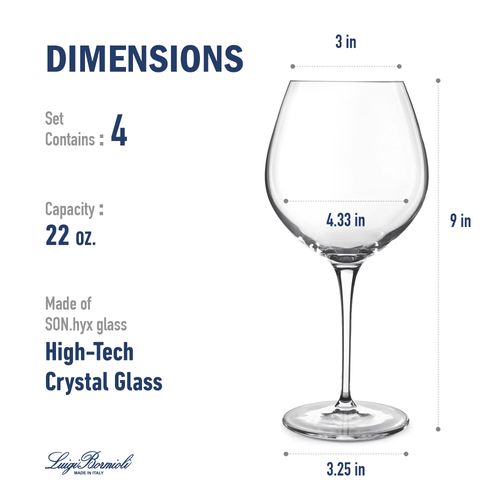 Luigi Bormioli Crescendo 22.25 Ounce, Bourgogne Wine Glasses, Set Of 4, Crystal SON-hyx Glass, Made In Italy.