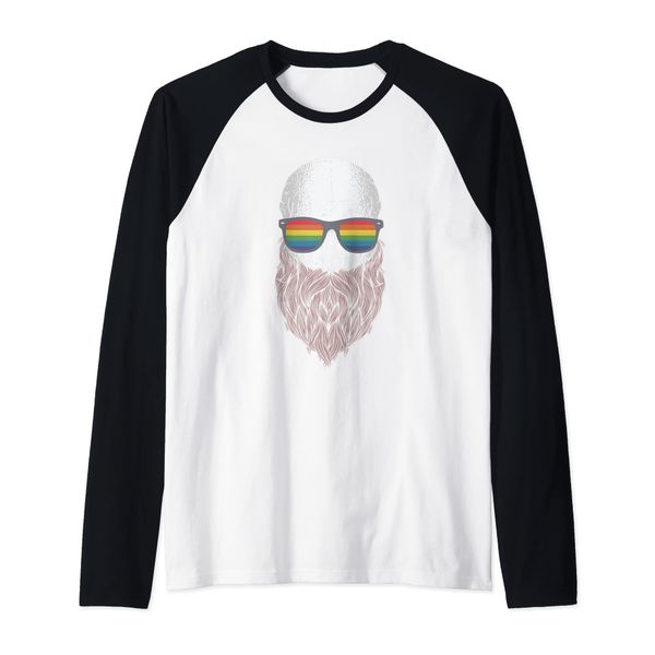 Skull with Beard and Glasses in Rainbow Gay Design Raglan