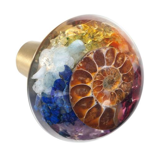 Amogeeli Fossil Resin Brass Cabinet Knobs Colorful Locker Drawer Pull Handles with Screws, Pack of 2
