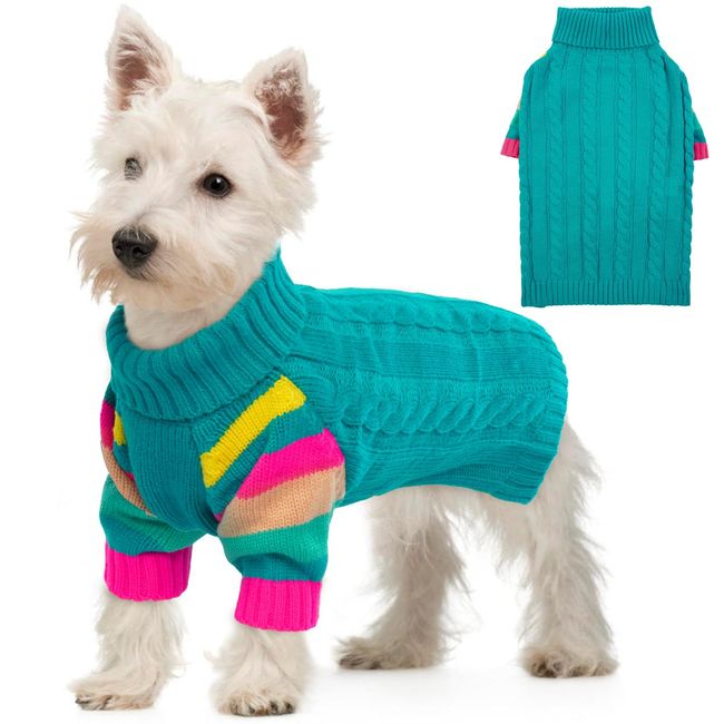 OUOBOB Dog Sweater, Small Dog Sweaters for Dogs Girls Boys, Turtleneck Pullover Winter Green Puppy Sweater, Christmas Dog Outfits, Pet Sweatshirt Apparel Knitwear, Dachshund, Yorkie, Chihuahua S