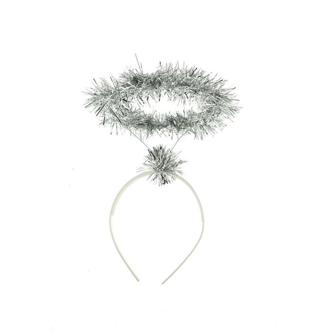 Zac's Alter Ego Silver Tinsel Halo on Headband One Size for Women/Girls - Christmas Hairband for Parties, Fancy Dress