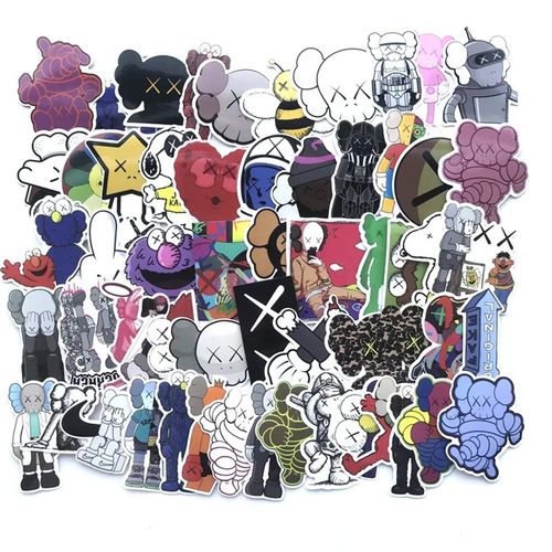 KAWS Comic Waterproof Stickers, 64 Count, Suitcase Stickers, Favorite Suitcase, Bicycle, Helmet, Computer, Mobile Phone, Notebook