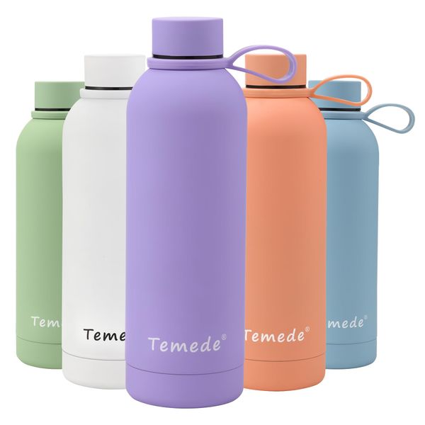 Temede Insulated Water Bottle 750ml, Double Walled Vacuum Stainless Steel Water Bottle for 12 Hours Hot & 24 Hours Cold Drinks, BPA Free, Leakproof Metal Flask Great for Men,Women & Kids,Medium,Purple