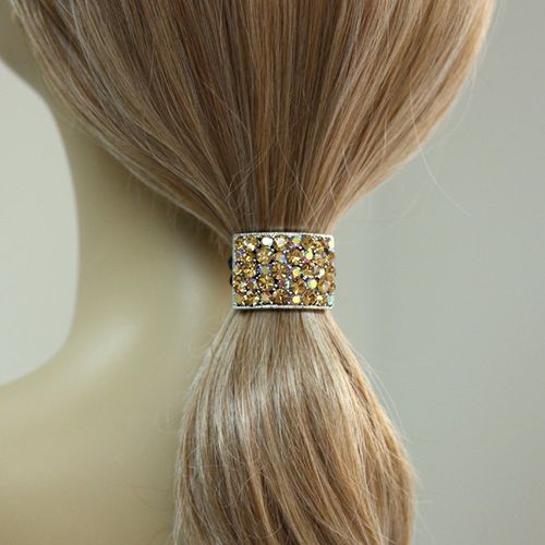 Ponytail Holders for Women Faux Rhinestone Rectangle Hair Ponytail Holders Decorative, Light Brown