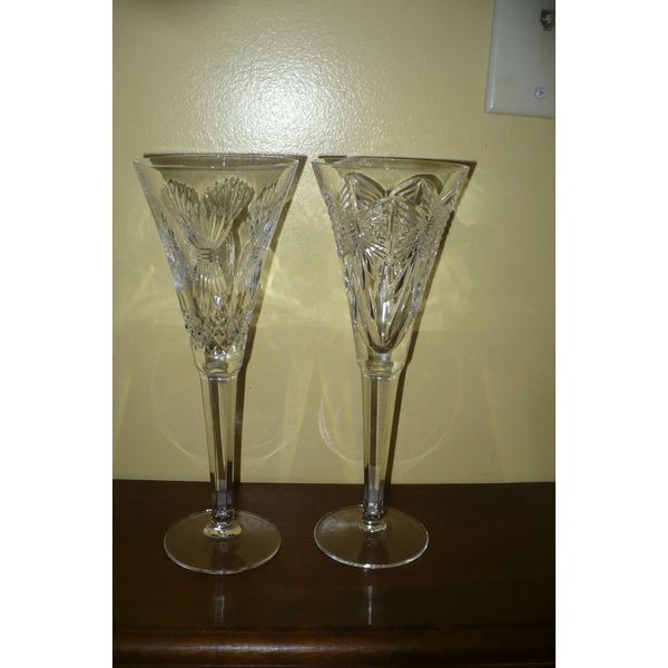 WATERFORD MILLENNIUM HAPPINESS AND HEALTH Crystal Champagne Flutes SET OF 2