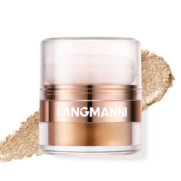 Kyannkara Glitter Body Highlighter Powder Body Shimmer Sparkle Face Brightening Highlighter Powder for Face Eyes Body Glow Makeup With sponge head（ Golden）