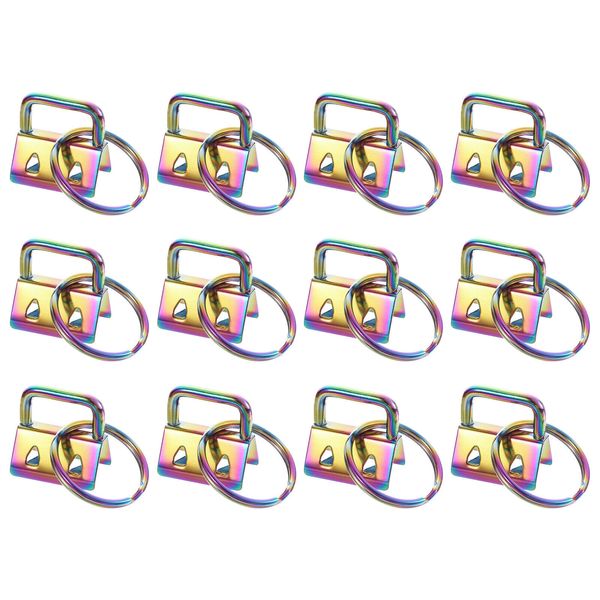 12Pcs 20mm Key Fob Hardware with Keychain Ring for Webbing Rainbow