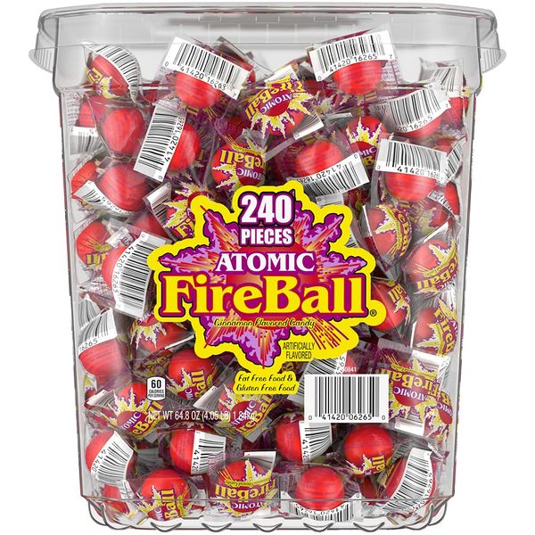 Atomic Fireballs Cinnamon Flavored Candy, 240 Individually Wrapped Pieces, 4.05 Pound Tub