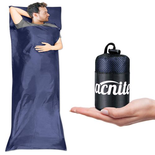 VACNITE Sleeping Bag Liner, Portable Lighweight Travel Sheet Camping Sleep Bag with with Pillow Pockets for Camping Bed Bag, Hotels,Indoor & Outdoor Activities