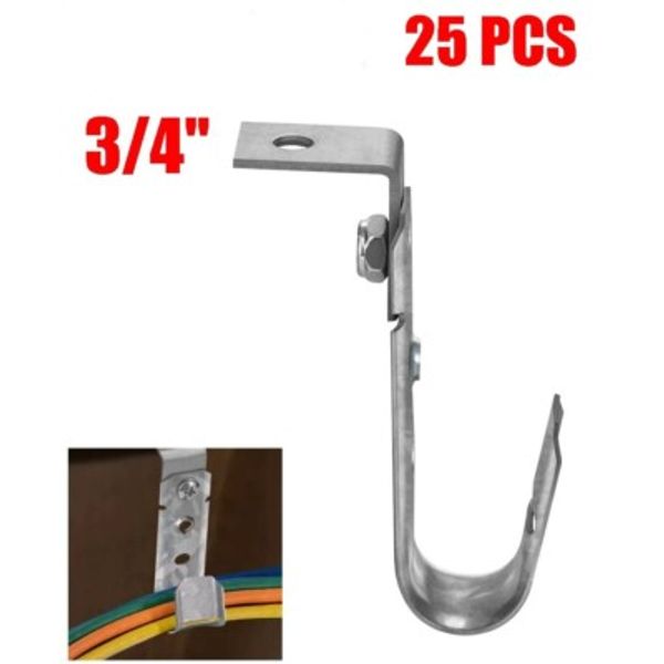 25 Pcs 3/4" J Hook Ceiling Mount Hanger CAT5/CAT6 Network Wire Cable Management