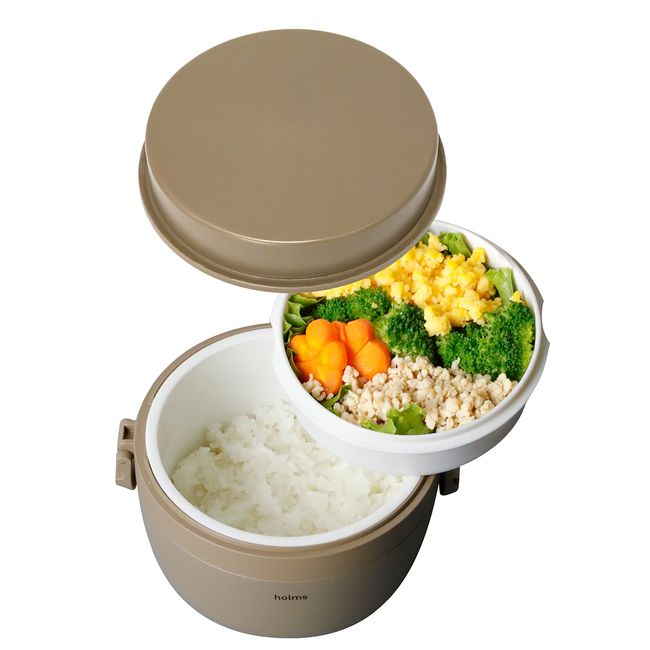 CBJAPAN Insulated Lunch Box, Rice Container, 16.1 fl oz (460 ml), Side Dish Container, 13.9 fl oz (405 ml), Beige, Stainless Steel, Vacuum Insulated Lunch Jar, Holms