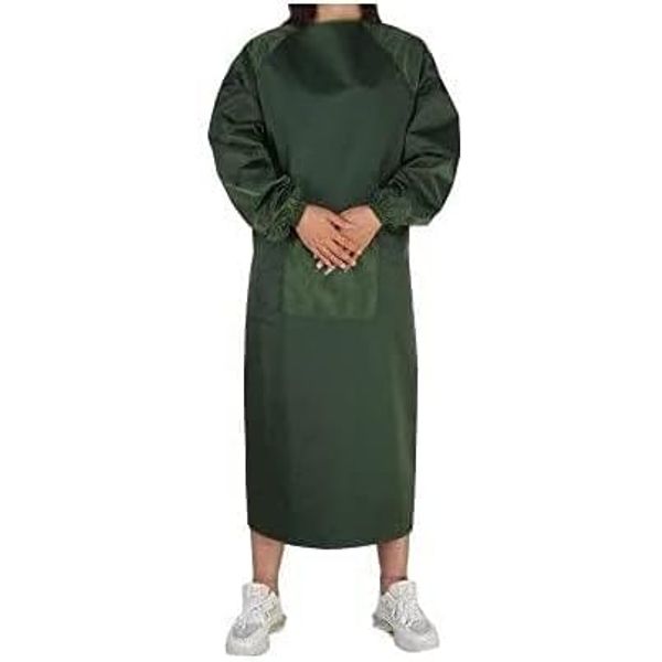 yuaseiharu Nursing Waterproof Apron, Bathing Assistance Apron, Waterproof, Oil-Resistant, Long Sleeve, Kappou Clothing, Loose Long Apron, Unisex (Dark Green)