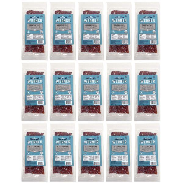 Werner Beef Jerky Slab Pack of 15 - 1 Ounce, Individually Wrapped Meat Snacks (Sea Salt & Cracked Pepper)