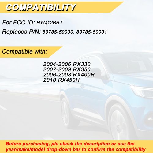 Vurkcy Key Fob Replacement for 2004-2006 RX330/ 07-09 RX350/ 06-08 RX400H/ 10 RX450H Car Keyless Entry Remote Control, HYQ12BBT, 3 Buttons