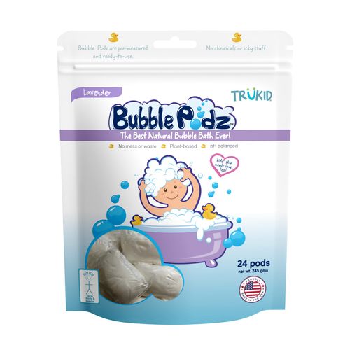 TruKid Bubble Podz Bubble Bath for Baby & Kids, Gentle Refreshing Bath Bomb for Sensitive Skin, pH Balance 7 for Eye Sensitivity, Natural Moisturizers and Ingredients, Lavender (24 Podz)