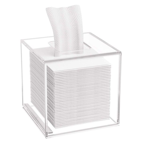 HIIMIEI Acrylic Tissue Box Cover Clear Tissue Holder Square Napkin Dispenser for Home Office Restaurant - Clear