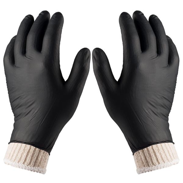 Nechtik BBQ Gloves disposable - 4 Cotton Glove Liners and 100 Disposable Gloves - Meat Gloves - Machine Washable - Powder Free Latex Free, Black Nitrile Gloves