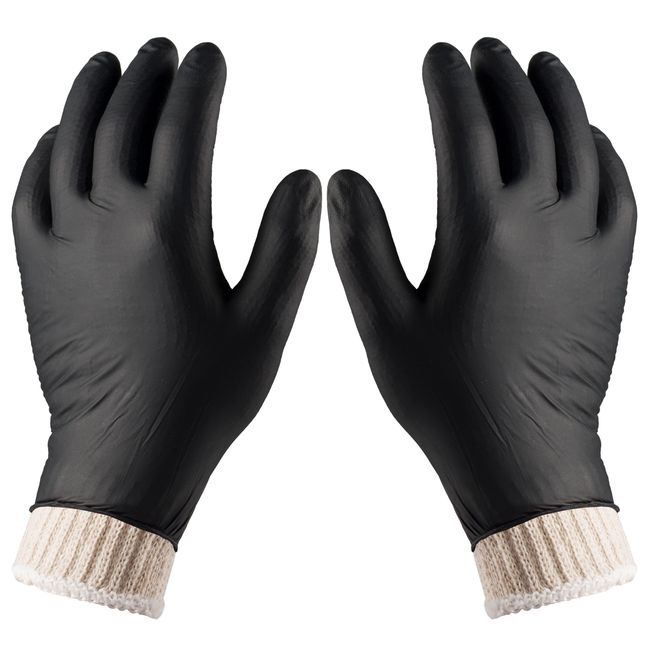 Nechtik BBQ Gloves disposable - 4 Cotton Glove Liners and 100 Disposable Gloves - Meat Gloves - Machine Washable - Powder Free Latex Free, Black Nitrile Gloves