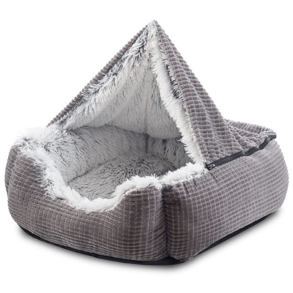 MIXJOY Dog Beds for Small Dogs, Rectangle Cave Hooded Blanket Puppy Bed, Luxury Orthopedic Cat Beds for Indoor Cats, Warmth and Machine Washable (20 inches, Grey)