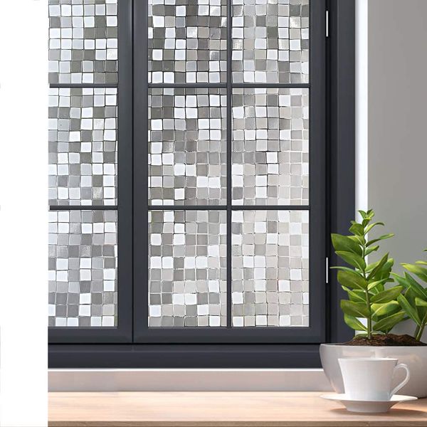 rabbitgoo Window Privacy Film 3D Decorative Stained Glass Window Film Non-Adhesive Removable Window Sticker Static Cling Window Vinyl UV Blocking Window Tint for Home, Mosaic 35.4 x 78.7 inches