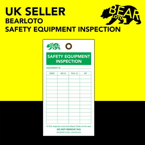 BearLOTO Safety Equipment Inspection Notice - Hazard & Accident Prevention Tag - Multiple Application - Machinery Fire Extinguisher Scaffold Ladder Equipment Factory - GreenWhite - Pack of 20