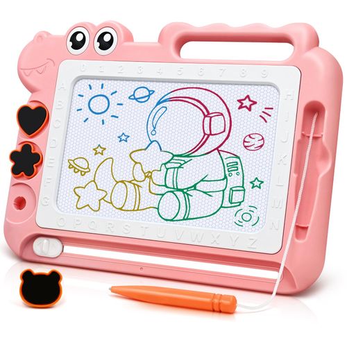 Dinosaur Magnetic Drawing Board Kids Toys for 2 3 4 5 Years Old Girls Boys Birthday Christmas Presents, Color Erasable Doodle Education Learning Kid Toys Age 2-7, Toddler Drawing Travel Toys（Pink）