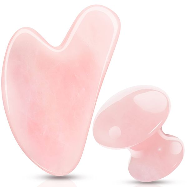 2 Pcs Gua Sha Scraping Massage Tool Gua Sha Facial Tool Massage Stone Gua Sha Tool for Body Spa Skincare Eye Face Neck Beauty Relaxing (Rose Quartz)