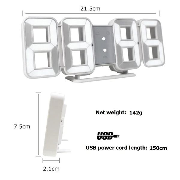 MASUNN Modern LED Digital Clock Wall Light Table Night Lamp 12/24 Hour Display