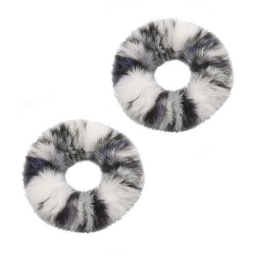 KINBOM 2Pcs Plush Faux Rabbit Fur Hair Ties, Fluffy Hair Pom Elastic Hair Scrunchies Ponytail Scrunchies Accessories for Girls Women (Mainly Black and White)