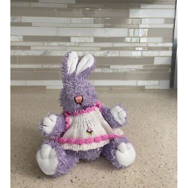 Dan Dee Bunny Rabbit Purple Easter Knitted Sweater Stuffed Plush Toy Vintage