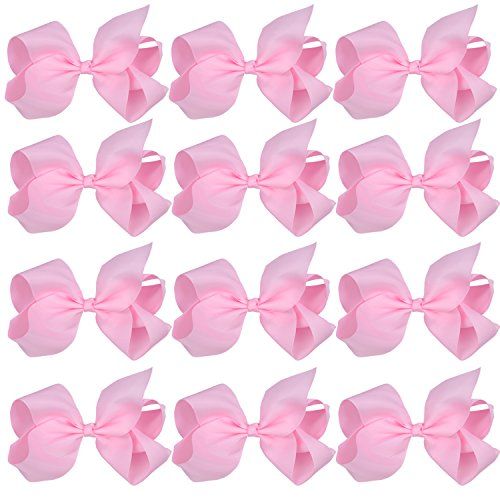 Large Boutique Hair Bows 6 Inch Cheerleading Cheerleader Cheer Bow Alligator Clips(Pink)
