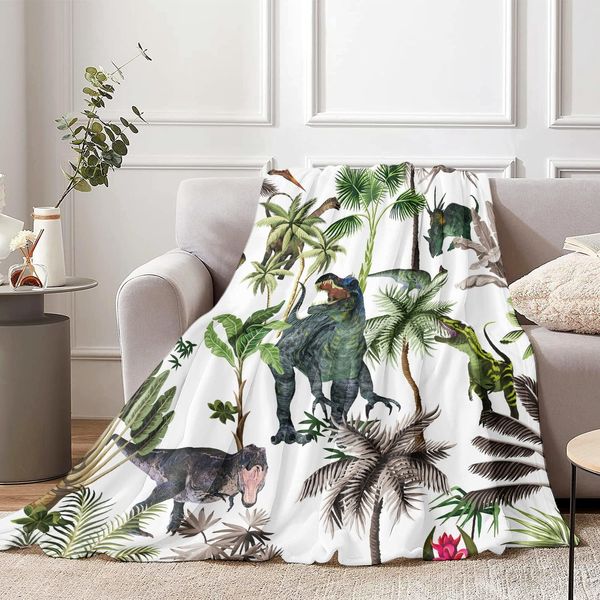 Lingqiang Dinosaur Throw Blanket for Kids, 130 x 150 cm Cozy 3D Dinosaur Fluffy Plush Blanket for Boys Gift, Soft Dinosaur Flannel Throw Blanket for Children Teen Dino Fans Bed Couch Decor