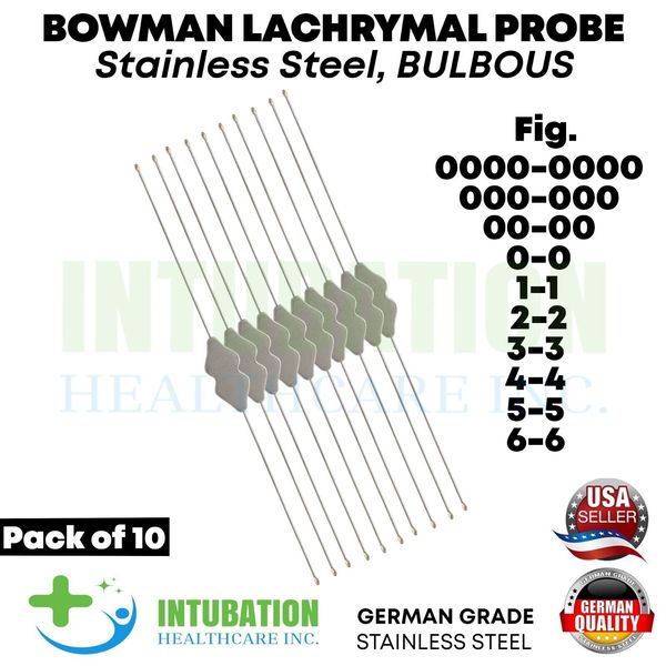 10 Pcs Bowman Lacrimal Probe 5’’ Bulbous Surgical Dental Ophthalmic Instruments