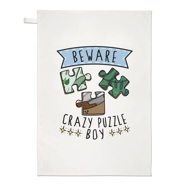 Beware Crazy Puzzle Boy Tea Towel Dish Cloth