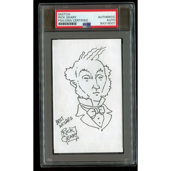 Rick Geary signed autograph 3x5 index card w/ Original Sketch PSA Slabbed