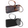 REAVEE 2 Pack Pinch Nose Clip on Reading Glasses Armless for Men Women, No Temple Slim Compact Readers Ultra Thin with Mini Portable Case, Black and Tortoise +2.5