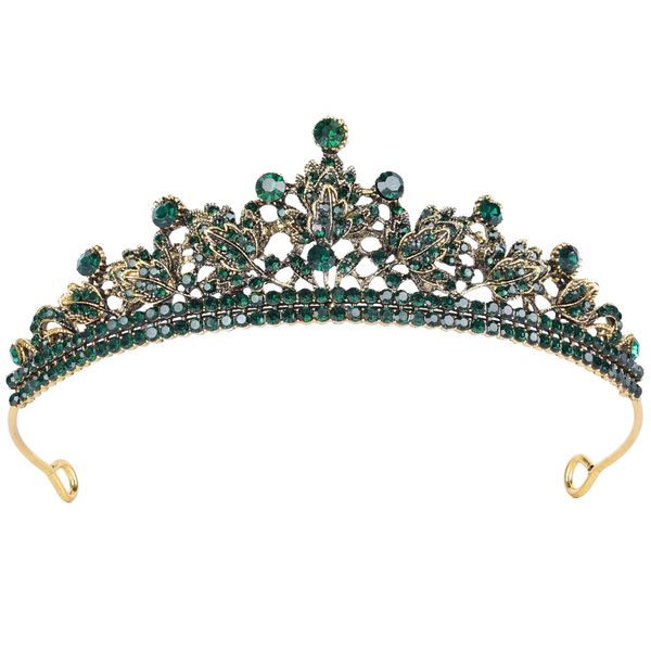 Baroque Princess Tiara for Women, Royal Queen Crown Diadem Headband, Crystal Costume Accessories for Prom Birthday, Green