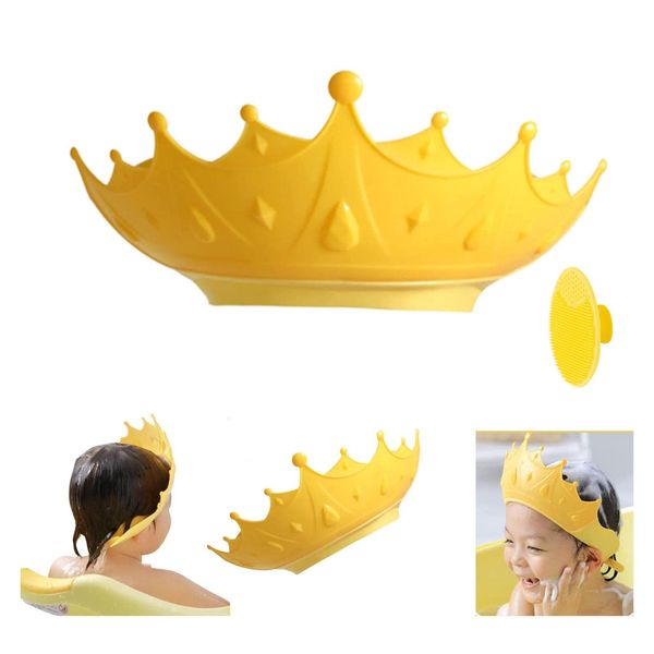 GWAWG Baby Shower Cap Shield Children's Adjustable Crown Shampoo Bath Cap and Shampoo Soft Bath Brush