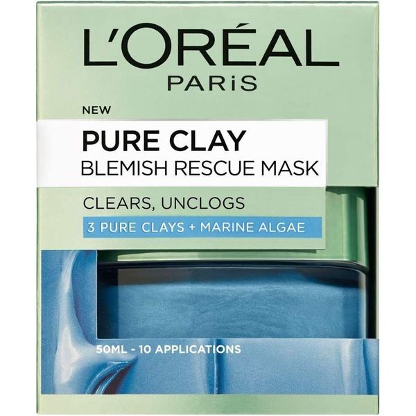 L'Oreal Paris Pure Clay Blemish Rescue Blue Algae Face Mask 50ml - FAST FREE P&P