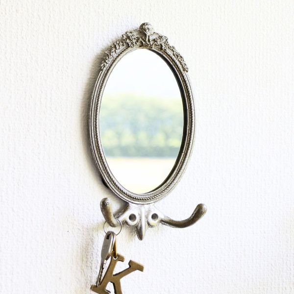 Mirror, Wall Mirror, Stylish Iron, Mirror with Hook, Small, Wall Mirror with Hooks