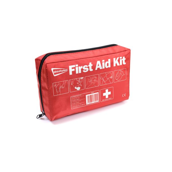 Streetwize - Emergency Travel First Aid Kit - UKCA, EC-Approved, Supplied in Red Storage Bag for Home, Workplace, Office, Car, Caravan and Motorhomes (FAK4)