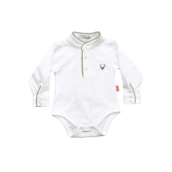Mogo Baby - Jungen Babybody Pfoad-Hemd weiß braun, WEIß/BRAUN, 74/80