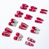 Carufin 24Pcs Snow Christmas Tree Checker Pink Line French False Nails Acrylic False Nail Press on Nails Ballet False Nails for Women Girls (E)