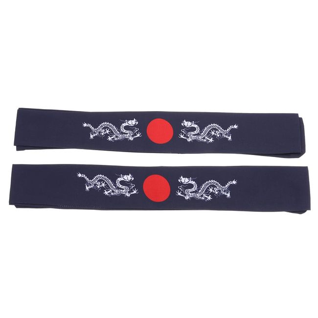 Mobestech 2PCS Japanische Stirnband Bushido Hachimaki Stirnband Samurai Karate Stirnbandkoch Bandana für Sporttraining Cooking Küchenversorgung (Blue Dragon Muster Stirnband)