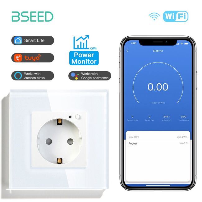 220V Tuya Smart WiFi EU Glass Wall Socket Electrical Power Outlet