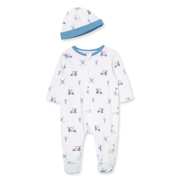 Little Me Clothes for Baby Boys' 2-Piece 100% Cotton Little Pro Golf Cart Footie Sleeper and Cap Set, 3 Months