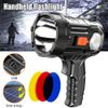 900000000LM Solar/USB LED Searchlight Rechargeable Spotlight Handheld Flashlight