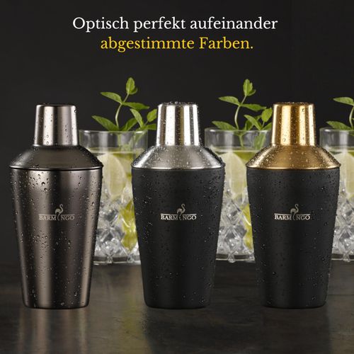 BARMINGO Cocktail Shaker Set [1.3 - Very Good] - 500 ml Stainless Steel Cocktail Shaker with Bar Accessories, Cocktail Set | Bar Set | Bartender Set | Cocktail Mix Set | Bar Gift Set | Black/Silver