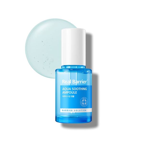 Real Barrier Aqua Soothing Ampulle, Gesichtsfeuchtigkeitscreme mit blauem Rainfarnöl und Hyaluronsäure, kühlend, feuchtigkeitsspendend, beruhigend, automatische Pipette, 1,01 Fl. Unzen, 30ml