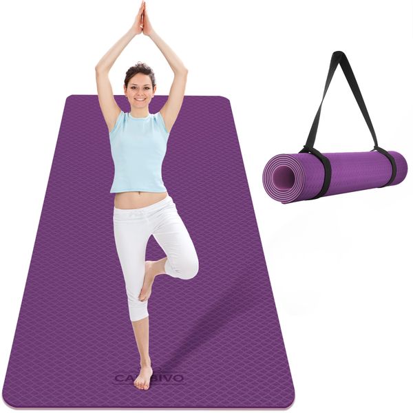 CAMBIVO Extra Wide Yoga Mat for Women and Men (72"x 32"x 1/4"), Eco-Friendly SGS Certified, Large TPE Exercise Fitness Mat for Yoga, Pilates, Workout (6mm, A-Purple Rose)